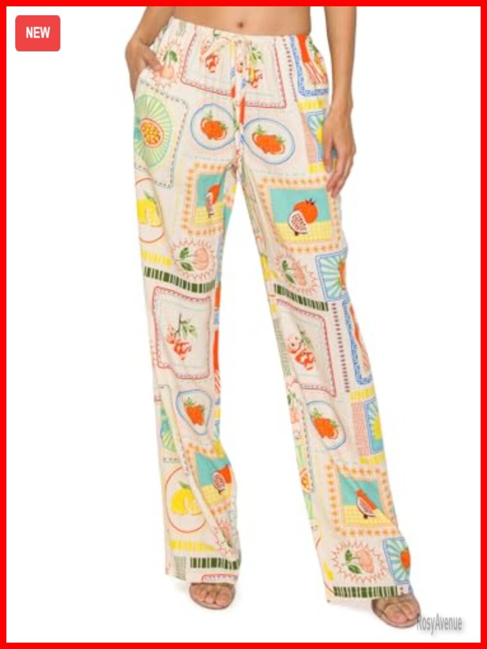 Printed Linen Pants 30" Inseam Drawstring Elastic Waist Casual Trousers